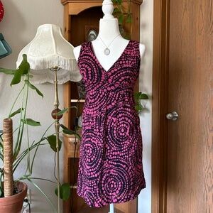 INC International Concepts Black & Pink Spiral Dot V-Neck Dress